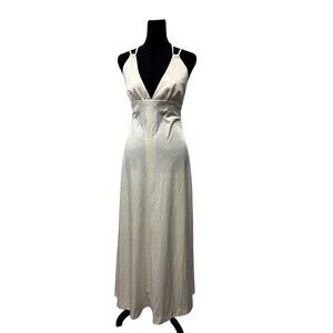 Vintage 1960’s / 70s Liberty House Of Hawaii Cream Wedding Halter Maxi Dress SM